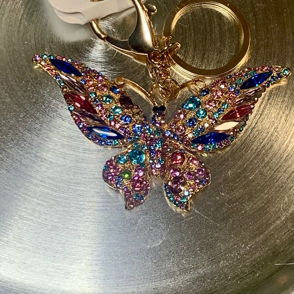 Elegant Butterfly Keychain with Crystal Accents